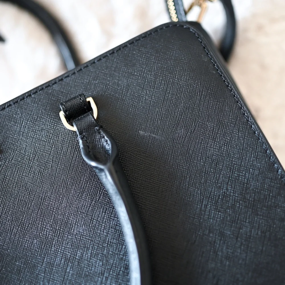 Tory Burch Black Saffiano Leather Satchel with Gold Logo